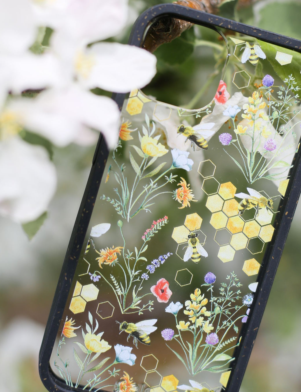 Clear Sweet Bees iPhone 13 Pro Max Case With Black Ridge