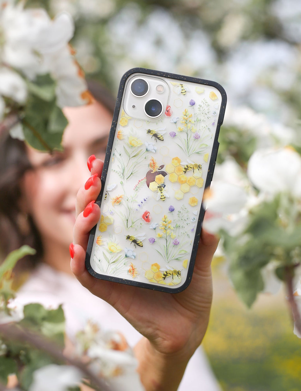 Clear Sweet Bees iPhone 13 Pro Max Case With Black Ridge
