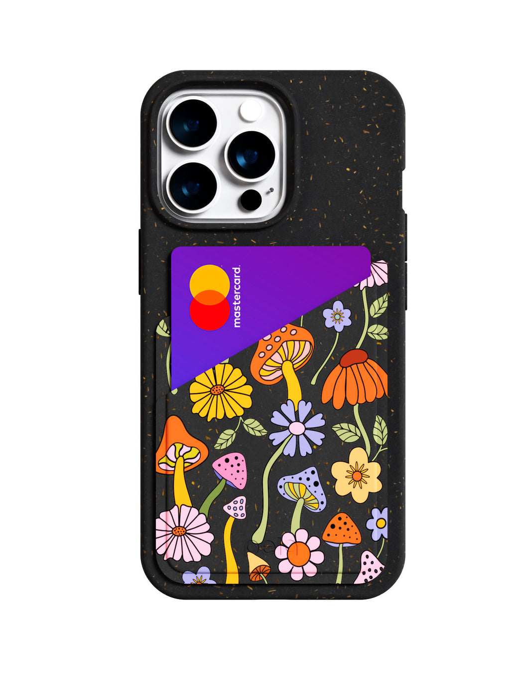 Shrooms and Blooms Black Phone Case Card Holder 