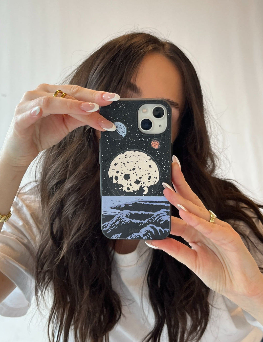 Black Retro Moon iPhone 14 Case with MagSafe Module