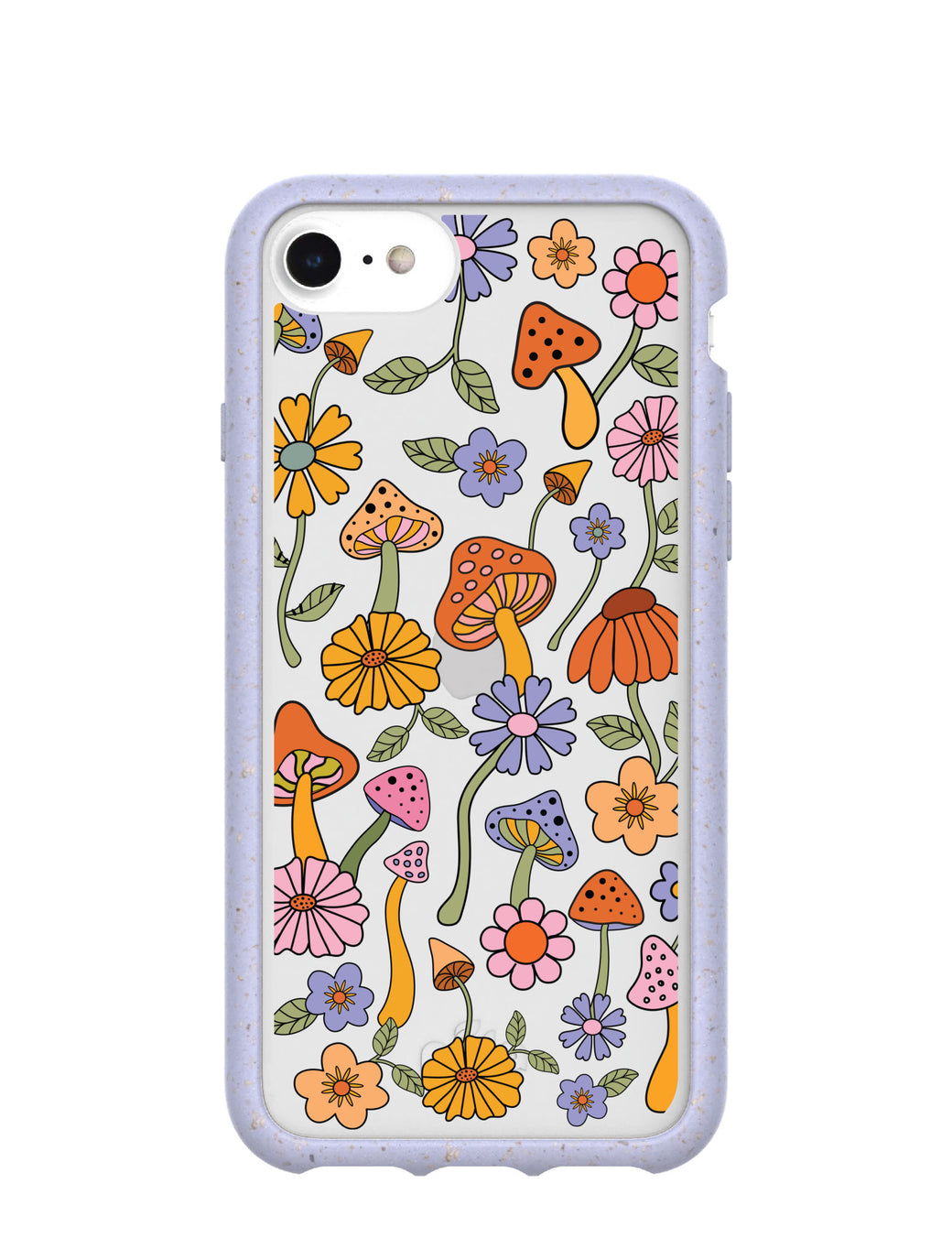 Clear Shrooms and Blooms iPhone 6/6s/7/8/SE Case With Lavender Ridge