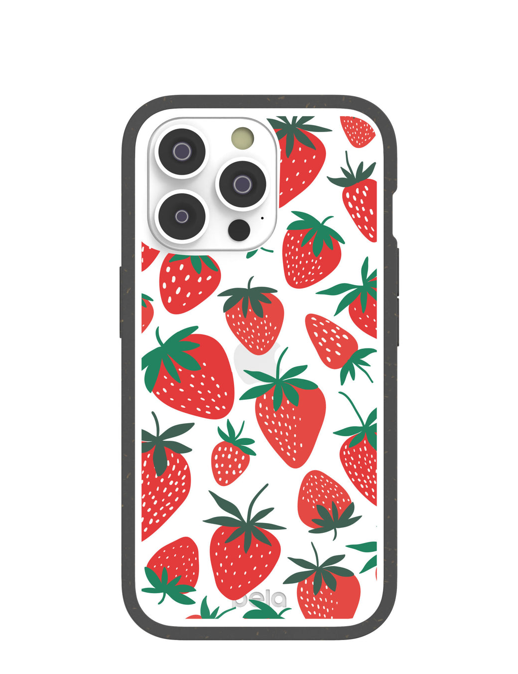 Clear Strawberries iPhone 14 Pro Case With Black Ridge