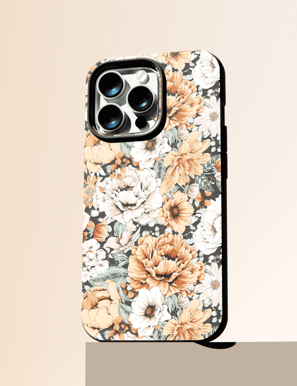 Black Peachy Peonies iPhone 12 Mini Case