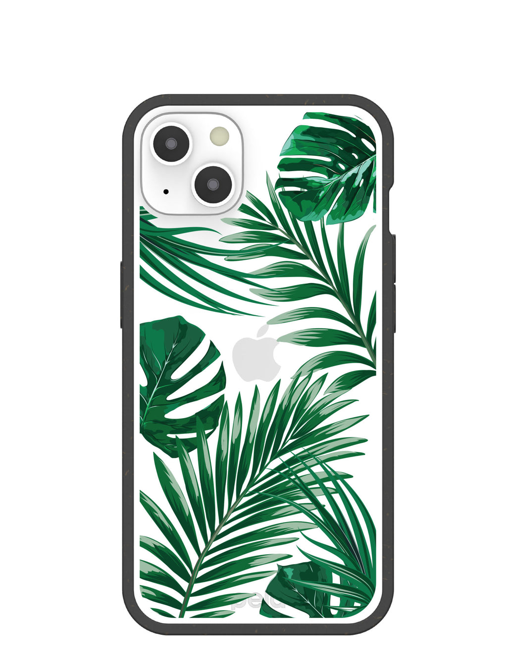 Clear Tropical Leaves iPhone 13 Case With Black Ridge
