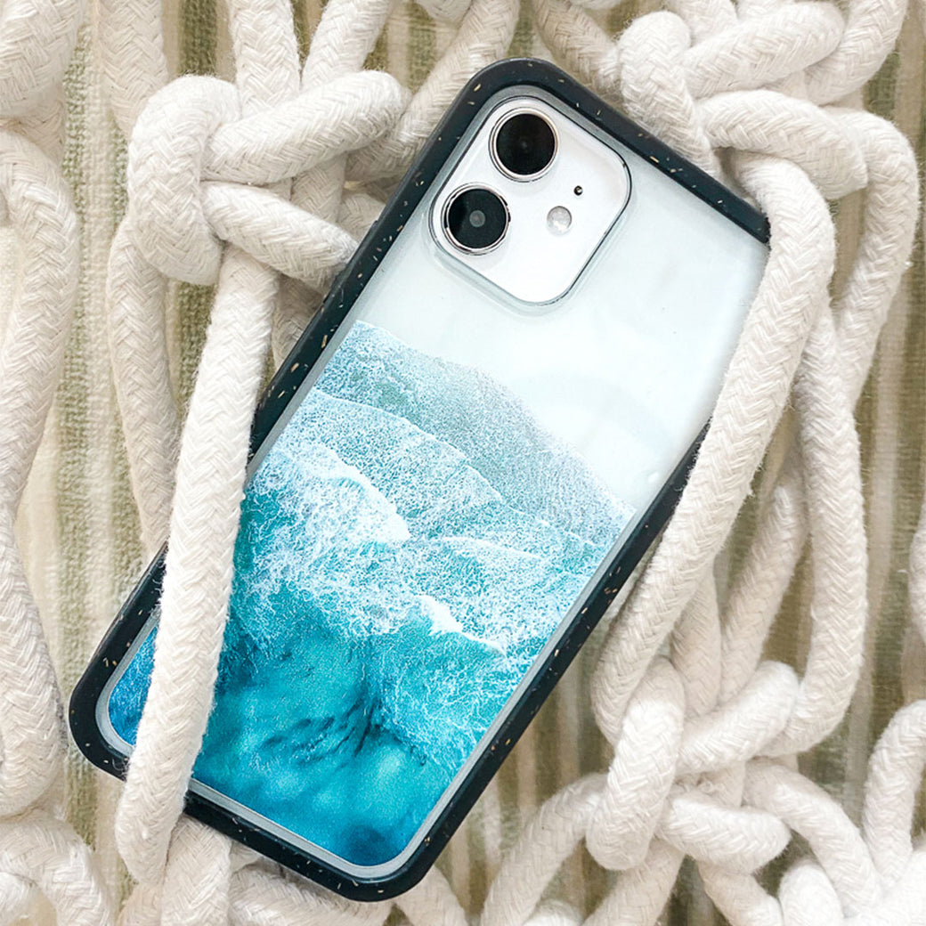 Clear Waves iPhone 12 Mini Case With Black Ridge